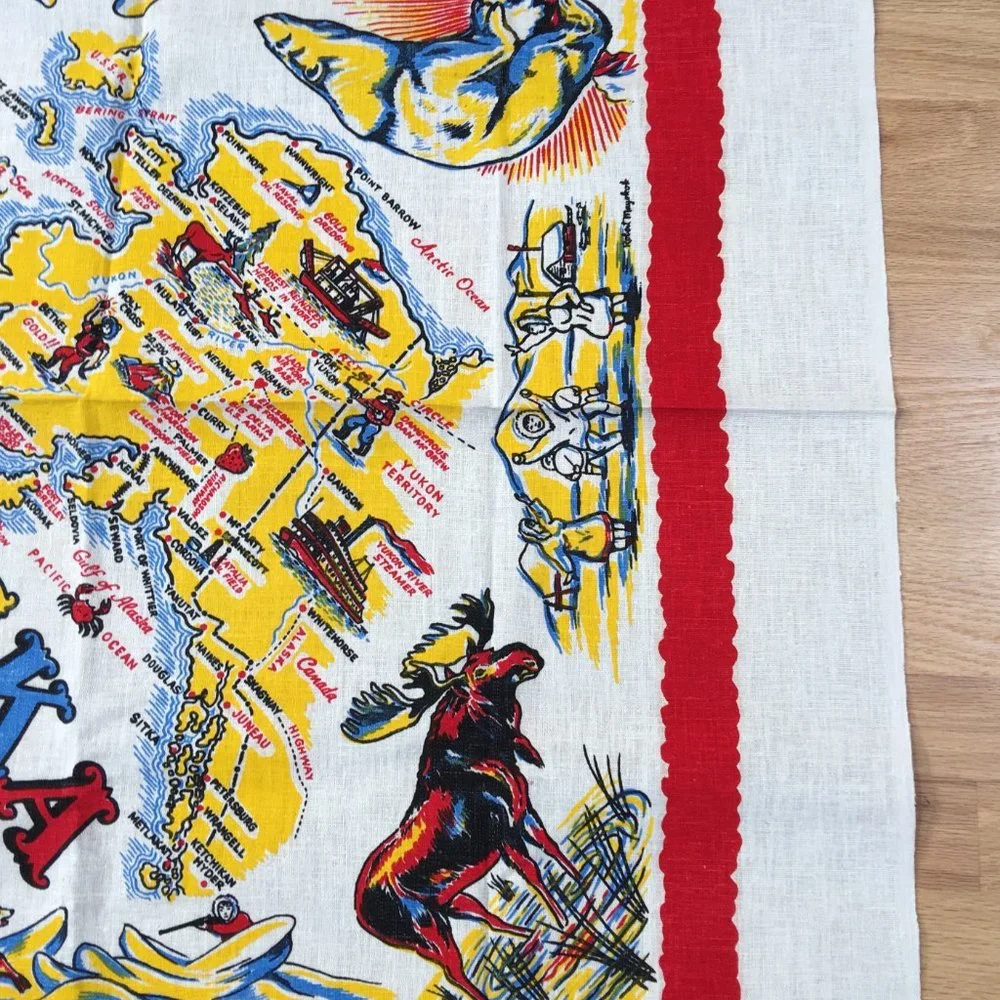 Vintage Alaska Tablecloth Cactus Cloth